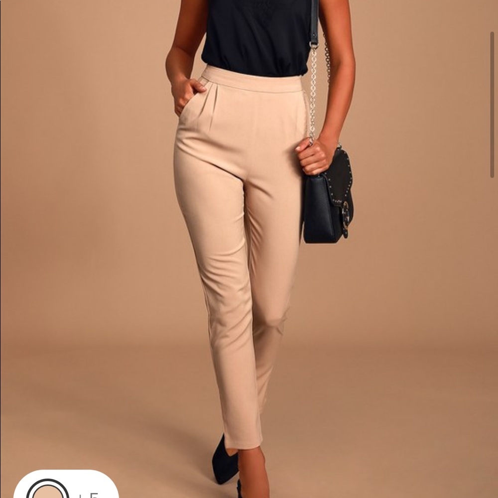 Lulus Kick It Beige High Waisted Trousers